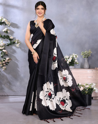 YASHIKA Printed Bollywood Art Silk Saree(Black)