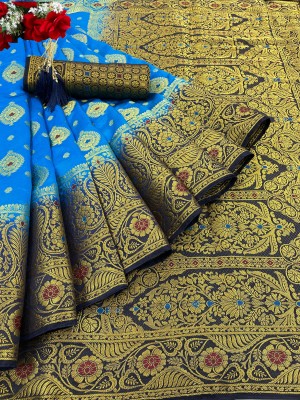 SSP TEX Woven Kanjivaram Silk Blend, Art Silk Saree(Dark Blue, Blue)