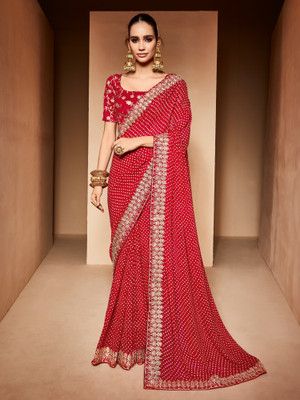 Sareemall Printed Bandhani Georgette Saree(Red)
