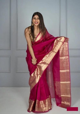 Upalksh Woven Chanderi Organza Saree(Pink)