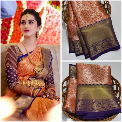 DUJJANA SILK EMPORIUM Woven Banarasi Muslin, Art Silk Saree(Orange)