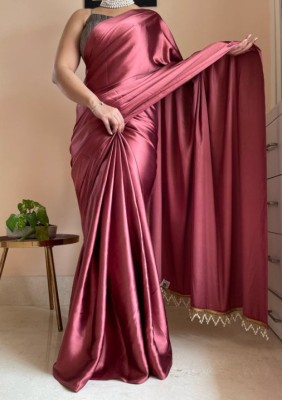 PD CLOTH VILLA Solid/Plain Bollywood Satin, Silk Blend Saree(Maroon)