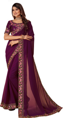 Tejal Creation Solid/Plain Bollywood Georgette Saree(Black)