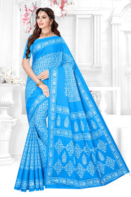 khodal Self Design Handloom Cotton Blend Saree(Light Blue)