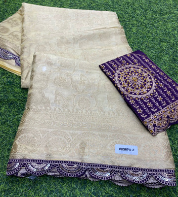 Sareemallhub Self Design Bollywood Georgette Saree(Cream)