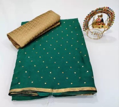 POSHNIKA Printed Bollywood Chiffon Saree(Dark Green)