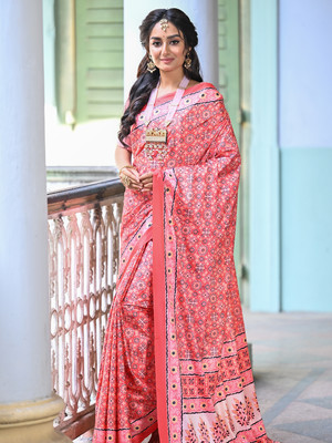 ANOUK Printed Mysore Crepe Saree(Orange)
