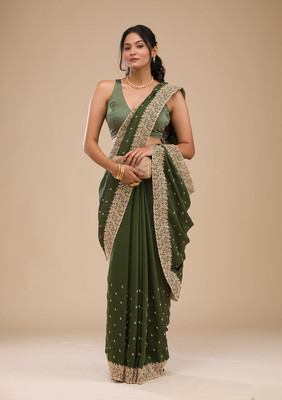 YASHIKA Embroidered Bollywood Silk Blend Saree(Green)