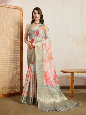 DURGA TEXTILE Woven, Digital Print Bollywood Viscose Rayon Saree(Cream)