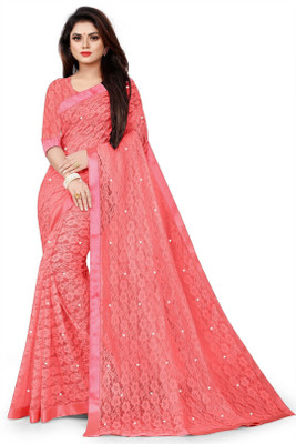 Verviza Self Design, Embellished, Embroidered Bollywood Net Saree(Pink)