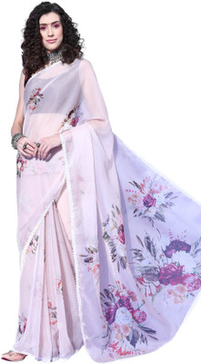 Akhilam Digital Print Bollywood Organza Saree(Beige)