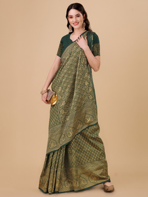 Miss Beelee Printed Banarasi Jacquard Saree(Green)