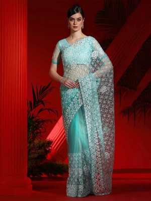 Sareemall Embellished Bollywood Net Saree(Light Blue)