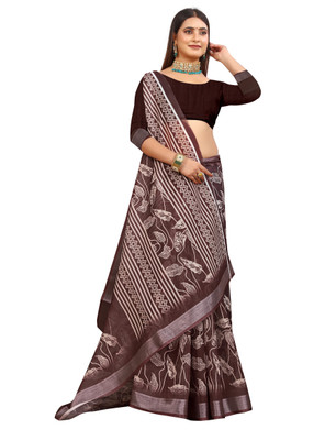 VISHNU Printed Kanjivaram Pure Cotton, Cotton Linen Saree(Magenta)