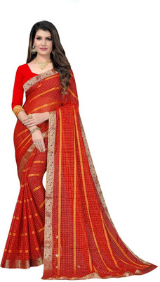 Meena Fashion Checkered Bollywood Art Silk Saree(Red)