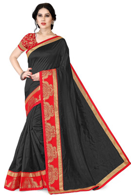 MIRCHI FASHION Solid/Plain Bollywood Silk Blend Saree(Red, Black)