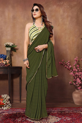 ROOP SUNDARI SAREES Printed, Floral Print Bollywood Georgette Saree(Dark Green)