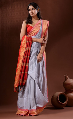 ADbutiq Self Design Bollywood Handloom Cotton Blend Saree(Grey)