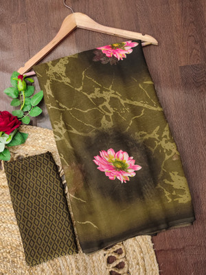 Anand Sarees Floral Print Daily Wear Georgette Saree(Dark Green)