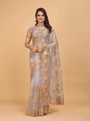 Crystallfashion Self Design Bollywood Net Saree(Purple)