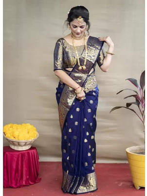Pervas Woven Kanjivaram Pure Silk Saree(Dark Blue)