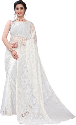 NG CREATION Self Design Bollywood Net Saree(White)