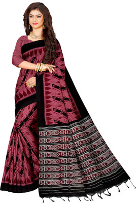 Quetzal Printed, Self Design Sambalpuri Pure Cotton Saree(Maroon)