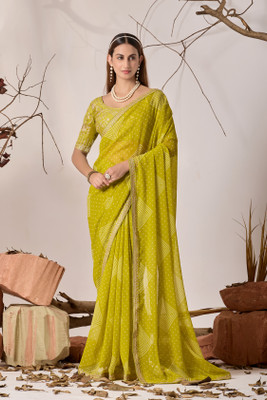 NERTA BOUTIQUE Printed, Self Design, Solid/Plain Bollywood Georgette Saree(Light Green)