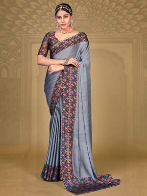 Divastri Printed Bollywood Chiffon Saree(Grey)