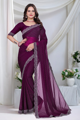 KivaWear Embellished Bollywood Georgette Saree(Purple)
