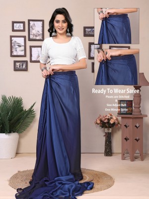 Sindharat Fashion Solid/Plain Bollywood Satin Saree(Dark Blue)