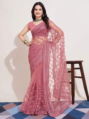 Vinayak Textile Embroidered Bollywood Net Saree(Pink)