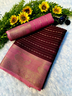 anuardha enterprise Striped, Woven, Self Design Mysore Silk Blend Saree(Maroon)