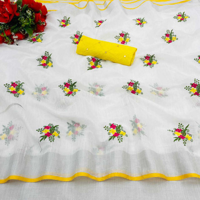 shyam enterprises Self Design Daily Wear Cotton Linen Saree(Yellow)