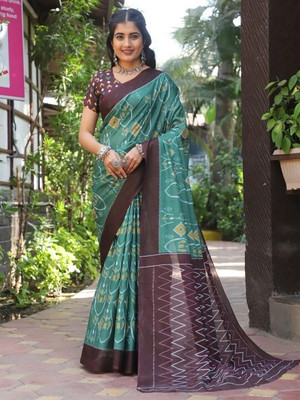RUHI ENTERPRISE Printed Daily Wear Pure Cotton Saree(Green, Maroon)