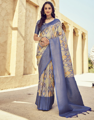 Samah Woven, Digital Print Banarasi Art Silk, Pure Silk Saree(Blue, Multicolor)