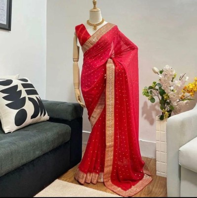 Upalksh Woven, Printed, Applique, Embellished Daily Wear Georgette Saree(Red)