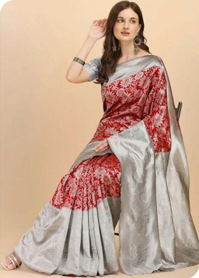 KP CREATION Self Design Bollywood Jacquard Saree(Silver)