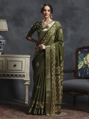 Tasrika Printed Chinnalapattu Silk Blend Saree(Light Green)