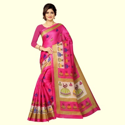 RUNAYA NX Printed Daily Wear Cotton Blend Saree(Pink)