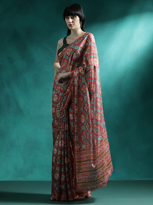 Sangria Embroidered Daily Wear Chiffon Saree(Red)