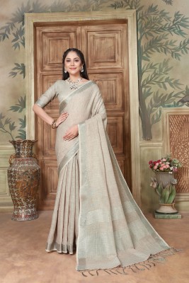 ishika fab Woven Bollywood Linen Saree(Grey)