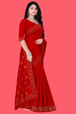 SHIVAYFAB Embellished Maheshwari Georgette, Art Silk Saree(Red)