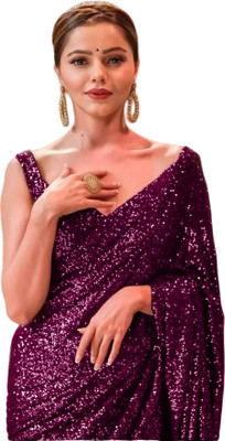 Anjani Textile Embroidered, Embellished Bollywood Georgette Saree(Purple)