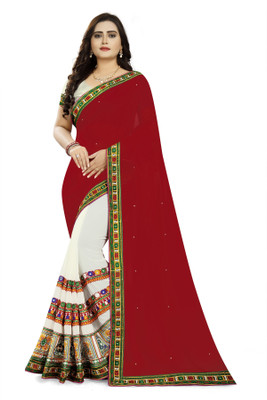 Arriva Fab Embroidered Bollywood Georgette Saree(White)