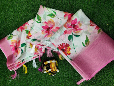 SSHAGUN LIFESTYLE Floral Print Bollywood Cotton Blend Saree(Multicolor)