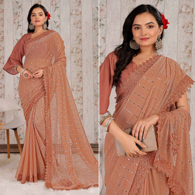 Vraggi Embellished Bollywood Lycra Blend Saree(Orange)