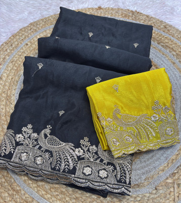 CLICKTHEMALL Embellished Bollywood Chiffon Saree(Dark Green)