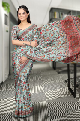 SAADHYA CREATION Embroidered, Solid/Plain Bollywood Crepe Saree(Blue)