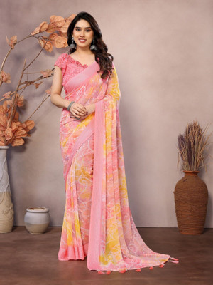 RAJESHWAR FASHION Floral Print Bollywood Georgette Saree(Pink)